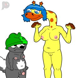 2022 anthro balls breasts brent_(doobus_goobus) chubby_female chubby_male clothing colored digital_drawing_(artwork) digital_media_(artwork) doobus_goobus duo female fur genitals giraffe giraffid hair hat hat_only headgear headgear_only headwear headwear_only hi_res lewdware male male/female mammal mephitid mostly_nude nipples nude penis pussy signature skunk slightly_chubby smile sophie_(doobus_goobus) youtube