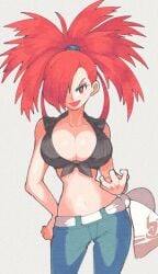 big_breasts breasts cleavage clothed clothing female flannery_(pokemon) inkuusan nintendo pokémon pokemon solo tagme