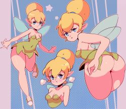 1girls :t adorable angry_face ass bent_over blonde blonde_hair blue_eyes cute disney dress fairy fairy_wings female female_only looking_at_viewer looking_back no_panties peter_pan_(disney) pointy_ears pout solo solo_female thick_thighs tiaramisstsu tied_hair tinker_bell