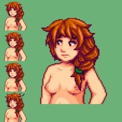 1girls brown_eyes brown_hair completely_naked completely_nude completely_nude_female dark_eyes female female_only long_hair looking_at_viewer mangusupixel marnie_(stardew_valley) pixel_art ponytail shocked shocked_expression simple_background small_breasts smile smiling smiling_at_viewer stardew_valley variations