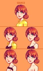 1girls black_dress breasts dress female female_only ginger ginger_hair green_eyes light-skinned_female looking_at_viewer mangusupixel penny_(stardew_valley) small_breasts smile smiling smiling_at_viewer solo solo_female stardew_valley variations yellow_shirt