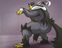 1boy anthro ass bara barazoku big_penis fighting_stance furry gay grey_fur macrosteen male male_only muscles muscular nintendo pokémon_(species) pokemon pokemon_ss solo solo_male sweaty urshifu ursid