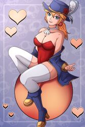 1girls big_breasts biting_lip blonde_hair blue_eyes boots breasts earrings eyelashes female female_only hat heart legwear leotard light-skinned_female light_skin mario_(series) nintendo omegaknight96 princess_peach princess_peach:_showtime! red_leotard swordfighter_peach thick_thighs thighhighs thighs undressing voluptuous voluptuous_female white_legwear white_thighhighs