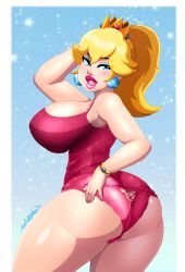 1girls alternate_ass_size alternate_breast_size armpits ass big_ass big_breasts big_lips blonde_hair blue_eyes blue_eyeshadow bottomwear breasts cute cute_face dat_ass earrings eyeshadow female female_only hips huge_ass huge_breasts ladycandy2011 lips lipstick mario_(series) nintendo panties pink_lips pink_lipstick ponytail princess_peach sideboob solo solo_female thick_lips thick_thighs thighs topwear wide_hips