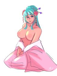 1girls artist_request female female_only kimono kozuki_hiyori nipples oiran one_piece showing_breasts single_girl wano_country