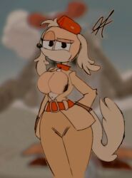 big_breasts black_eyes cuphead_(game) furry pilot_saluki_(cuphead) tagme