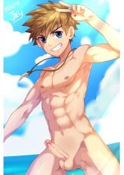 balls blonde_hair camp_buddy collar connor_bleufin drawfag drawthread_request edit edited erection fang_necklace gay genitals looking_at_viewer male male_only penis retracted_foreskin smiling uncut unknown_artist yaoi