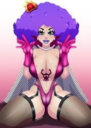 1girls afro areolae big_breasts blue_eyeshadow breasts cameltoe canon_genderswap cleavage clothing crown earrings emporio_ivankov eyeshadow female female_only fishnet fishnet_legwear fishnets garter_straps hair huge_breasts ladycandy2011 legwear necklace neckwear one_piece pearl_necklace purple_hair rule_63 shounen_jump solo solo_female tattoo thick_thighs thighs