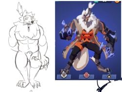 anthro beard canid canine canis eyewear facial_hair flaccid genitals glasses hair male male/male mammal muscular mykalnasty nude old penis smash_legends solo white_hair wolf wolfgang_(smash_legends)