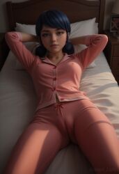 1girl ai_generated angel_light angel_light_(artist) blue_hair breasts cameltoe ladybug ladybug_(character) marinette_cheng marinette_dupain-cheng miraculous miraculous:_tales_of_ladybug_and_cat_noir miraculous_ladybug pajamas