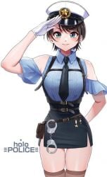 belt girl handcuffs medal police salute tagme thick_thighs