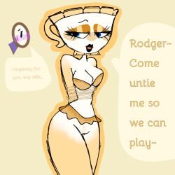 bra breasts curvy dandy's_world dialogue english_text kinky pussy roblox roblox_game rodger_(dandy's_world) ropes self_upload skirt tagme teagan_(dandy's_world) text thighs vii_goofi