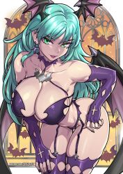 1girls breasts capcom darkstalkers female female_only green_eyes green_hair humanoid morrigan_aensland redjet smile solo succubus