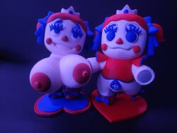 3d_print big_breasts big_nipples black_background blue_eyes blue_lighting bow bow_in_front bow_in_hair bow_on_head bow_ribbon circus_baby circus_baby_(fnaf) clown crown cute cute_face doll figurine five_nights_at_freddy's huge_breasts justaperson justaperson3000 large_areolae large_breasts massive_breasts orange_hair plush plush_baby plush_princess_(justaperson) plushie plushophilia red_hair red_nipples red_shirt red_shoes white_skin