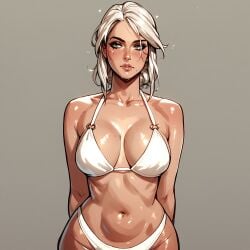 ai_generated bra breasts ciri female green_eyes jorenran light-skinned_female mascara navel panties scar solo the_witcher_(series) the_witcher_3:_wild_hunt underwear wet_body white_hair