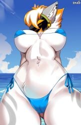 1girls beach blue_bra blue_panties bra furry juno_(my_furry_protogen) my_furry_protogen panties protogen smile