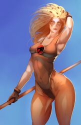 1girls absurd_res armpits blonde_hair breasts catgirl cheetara clothed covered_navel female gloves highres hotandimaginary leotard medium_breasts solo thick_thighs thundercats toned toned_female