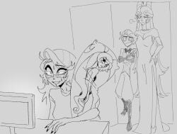 ahe_gao artist_request at_desk being_watched body_pillow bodypillow charlie_morningstar_(hazbin_hotel) concerned desk desktop female_masturbation female_pervert femcel glasses gooner goonette gooning hazbin_hotel heart-shaped_pupils lilith_morningstar_(hazbin_hotel) looking_at_computer looking_at_monitor looking_at_screen lucifer_morningstar_(hazbin_hotel) masturbation mother_and_father mythology parent parents_and_daughter pathetic pathetic_female pervert_female pervertedf_ggot public_domain simp sweat sweating velvette