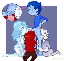 1boy 1boy3girls 3girls ball_sucking blowjob blue_(overly_sarcastic_productions) cyan_(overly_sarcastic_productions) foursome harem indigo_(overly_sarcastic_productions) overly_sarcastic_productions ragsuo2 red_(overly_sarcastic_productions) rimjob rimming rimming_male tagme wedding_ring