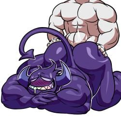 2boys ass big_butt blush demon faceless_male from_behind from_behind_position gay horns humanoid looking_pleasured mache male male/male male_only muscular muscular_male pecs penetration purple_body sex smile tail