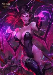 2018 background_death big_breasts blue_markings blurred_background breasts brown_hair choker claws cleavage clothed clothing curvy_figure death decapitation demon demon_humanoid detailed_background female female_focus female_humanoid flowing_hair front_view group hair hi_res highlights_(coloring) holding_melee_weapon holding_object holding_sword holding_weapon horn hourglass_figure human humanoid humanoid_pointy_ears jewelry killing knight legwear leotard light_body light_skin lipstick looking_at_viewer magic magic_user makeup male male_death male_human mammal markings melee_weapon membrane_(anatomy) membranous_wings mist_xg necklace not_furry particles pink_eyes portrait red_highlights solo_focus spade_tail spiked_choker sword tabard tail thigh_gap thigh_highs three-quarter_portrait warrior weapon wide_hips wing_claws wings