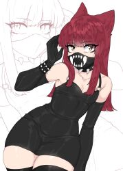 cat_ears dress femboymaycry leather_dress mask oshiripoko red_hair wide_hips