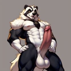 ai_generated animatronic animatronic_male anthro badger biceps big_balls big_penis black_fur blake_the_badger european_badger fazbear_fanverse five_nights_at_freddy's frosting.ai furry furry_male furry_only gay gay_male grabbing_penis large_penis male male_focus male_only mammal muscular muscular_male nude nude_male popgoes solo_male sugar1989 yellow_eyes