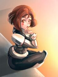 1girls ass boku_no_hero_academia brown_hair clothed female hotandimaginary solo uraraka_ochako