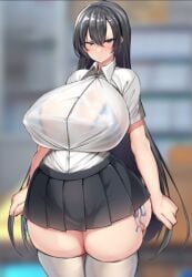 class_president glaring schoolgirl see_through_shirt short_skirt