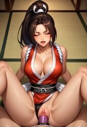 ai_generated mai_shiranui missionary_position strap-on street_fighter yuri