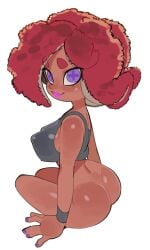 1girls ass bottomless crop_top dark-skinned_female dark_skin female female_only lipstick nintendo octoling red_hair solo splatoon wamudraws white_background