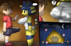 1boy 1girls animal_crossing ankha ankha_(animal_crossing) anthro anthro_female big_boobs big_breasts big_penis boobs breasts clothed clothed_female clothed_male enigi09 erection erection_under_clothes furry furry_female happy_sex horny horny_female horny_male human human_male human_on_anthro light-skinned_male light_skin outside outside_sex penis sex video_game_character villager_(animal_crossing)