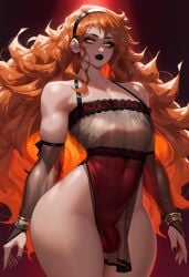 ai_generated black_lipstick eyeshadow futa_only futanari lingerie makeup nami nami_(one_piece) nikolgreen one_piece orange_hair otoko_no_ko otokonoko stable_diffusion thick_thighs