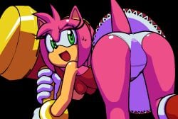 1girls amy_rose ass boots heart heart-shaped_pupils heart_eyes hotred looking_at_viewer looking_back panties rockthebull sonic_(series) sweat thick_thighs thighs upskirt