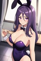 ai_generated blush breasts bunny_ears bunnysuit drag-on_dragoon_3 drakengard female large_breasts looking_at_viewer pale-skinned_female pale_skin three_(drag-on_dragoon) three_(drakengard) violet_eyes violet_hair