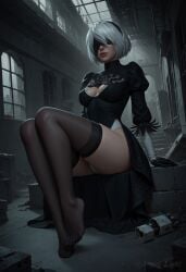 ai_generated angel_light angel_light_(artist) ass cameltoe legs nier:_automata stockings white_hair yorha_2b