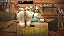 3d big_breasts cat_ears feet female foot_fetish foot_focus naked soles source_filmmaker temmie temmie_(undertale) text toes undertale white_skin