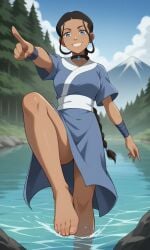 ai_generated ass avatar_legends avatar_the_last_airbender bare_legs barefeet barefoot bigmic145 braid braided_hair braided_ponytail breasts clothed clothed_female clothing feet foot_fetish foot_focus katara nickelodeon robe soles solo solo_female wet