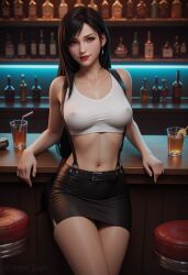 1girls ai_generated angel_light angel_light_(artist) ass black_hair breasts final_fantasy final_fantasy_vii final_fantasy_vii_remake nipples_visible_through_clothing red_eyes skirt tifa_lockhart