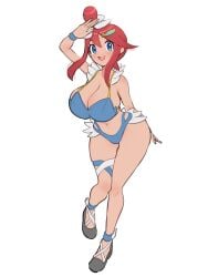 bikini bimbo blue_eyes booty cute gonzarez hairpin huge_breasts huge_thighs latina pokemon pokemon_bw red_hair sandals shadow_the_hedgehog_approved skyla_(pokemon) smile swimsuit thigh_squish thin_waist waving_at_viewer