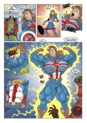 1boy1girl anonymous_male backfire captain_carter growgetter hydra_(marvel) hyper_muscles large_biceps large_thighs marvel marvel_comics multiple_panels muscle_growth part_of_a_set peggy_carter tearing_clothes