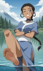 ai_generated ass avatar_legends avatar_the_last_airbender bare_legs barefeet barefoot bigmic145 braid braided_hair braided_ponytail breasts clothed clothed_female clothing feet foot_fetish foot_focus katara nickelodeon robe soles solo solo_female wet