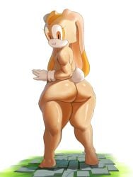 animal_humanoid anthro blush bodily_fluids breasts cream_the_rabbit digital_media_(artwork) female fur genitals hair hi_res humanoid kranson lagomorph leporid mammal mammal_humanoid nude pussy rabbit sega simple_background solo sonic_the_hedgehog_(series)