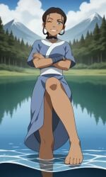 ai_generated ass avatar_legends avatar_the_last_airbender bare_legs barefeet barefoot bigmic145 braid braided_hair braided_ponytail breasts clothed clothed_female clothing feet foot_fetish foot_focus katara nickelodeon robe soles solo solo_female wet