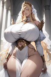 1girls ai_generated angel ass big_ass big_breasts breasts curvy_female curvy_figure female_focus gigantic_ass gigantic_breasts gold_(metal) gold_eyes gold_jewelry halloween hi_res huge_breasts light-skinned_female looking_at_viewer pale-skinned_female princess queen royalty solo solo_female