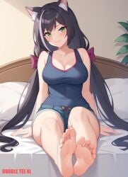 1female 1girls ai_generated bed bedroom breasts bubbleteexl cat_ears catgirl feet female female_only indoors kyaru_(princess_connect) light-skinned_female light_skin looking_at_viewer princess_connect! room solo solo_female very_long_hair very_long_hair_female