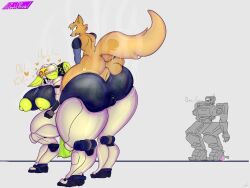 2d anthro balls bastion_(overwatch) blizzard_entertainment bodily_fluids duo female genitals hi_res infidelity larger_female machine male male/female mounted mounting nick_flynn_(bigppfox1) orisa overwatch robot rough_sex sex size_difference smaller_male sweat text video_games zeglo-official