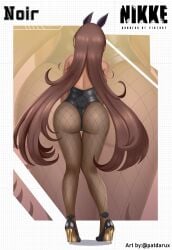 ass brown_hair brown_skin female female_only fishnets goddess_of_victory:_nikke high_heels noir_(nikke) patdarux solo