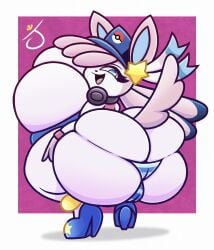 anthro big_breasts breasts cleavage clothed clothing eeveelution female furry nintendo pokémon_(species) pokemon pokemon_(species) princess_jomes sylveon thick_thighs wide_hips