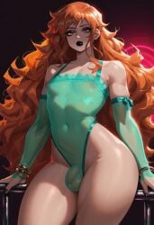 ai_generated black_lipstick eyeshadow futa_only futanari makeup nami nami_(one_piece) nikolgreen one_piece orange_hair otoko_no_ko otokonoko stable_diffusion thick_thighs